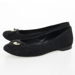 Pre Owned Fendi Black Zucca Canvas Bow Ballet Flats Size 36