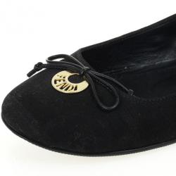 Pre Owned Fendi Black Zucca Canvas Bow Ballet Flats Size 36