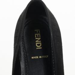 Pre Owned Fendi Black Zucca Canvas Bow Ballet Flats Size 36