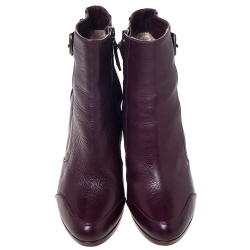 Pre Owned Fendi Burgundy Leather Zip Ankle Boots Size 39