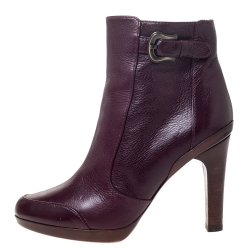 Pre Owned Fendi Burgundy Leather Zip Ankle Boots Size 39