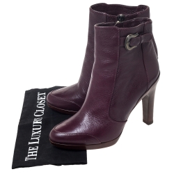 Pre Owned Fendi Burgundy Leather Zip Ankle Boots Size 39