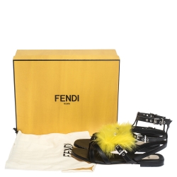 Pre Owned Fendi Black Leather Monster Gladiator Sandals Size 37.5