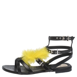 Pre Owned Fendi Black Leather Monster Gladiator Sandals Size 37.5