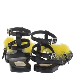 Pre Owned Fendi Black Leather Monster Gladiator Sandals Size 37.5