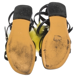 Pre Owned Fendi Black Leather Monster Gladiator Sandals Size 37.5