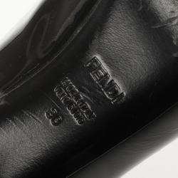 مملوكة مسبقًا Fendi Black Patent Leather Zucca Print Heel Peep Toe Pumps Size 38