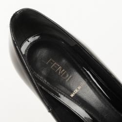 مملوكة مسبقًا Fendi Black Patent Leather Zucca Print Heel Peep Toe Pumps Size 38