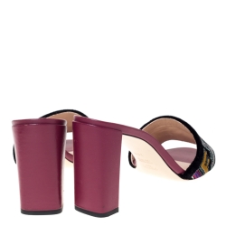 Pre Owned Fendi Black Velvet Multicolor FF Logo Slip On Slides Size 38.5