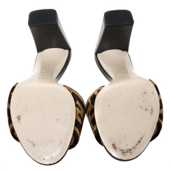 Fendi Brown Zucca Velvet Open Toe Slides Sandals Size 36