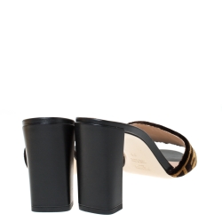 Fendi Brown Zucca Velvet Open Toe Slides Sandals Size 36
