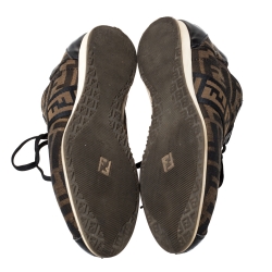 Pre Owned Fendi Brown Zucca Canvas And Leather Trim Low Top Sneakers Size 37