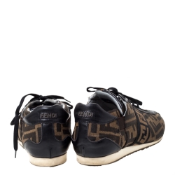 Pre Owned Fendi Brown Zucca Canvas And Leather Trim Low Top Sneakers Size 37
