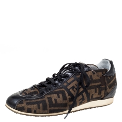 Pre Owned Fendi Brown Zucca Canvas And Leather Trim Low Top Sneakers Size 37