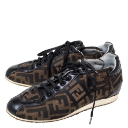 Pre Owned Fendi Brown Zucca Canvas And Leather Trim Low Top Sneakers Size 37