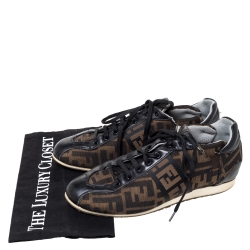 Pre Owned Fendi Brown Zucca Canvas And Leather Trim Low Top Sneakers Size 37