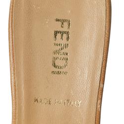 Pre Owned Fendi Beige Zucchino Canvas and Leather FF Buckle Slide Sandals Size 36