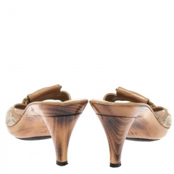 Pre Owned Fendi Beige Zucchino Canvas and Leather FF Buckle Slide Sandals Size 36