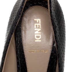 Fendi Midnight Blue Python Effect Leather Bow Peep Toe Pumps Size 39