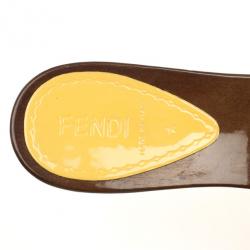 مملوكة مسبقًا Fendi Yellow Patent Leather Wooden Buckle Opera Clogs Size 38