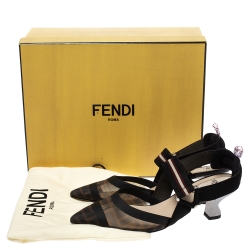 Pre Owned Fendi Brown Zucca Mesh Colibri Slingback Sandals Size 37