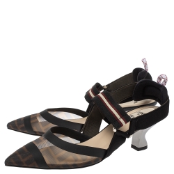 Pre Owned Fendi Brown Zucca Mesh Colibri Slingback Sandals Size 37