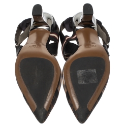 Pre Owned Fendi Brown Zucca Mesh Colibri Slingback Sandals Size 37