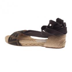 Pre Owned Fendi Tobacco Zucca Tie Detail Flat Espadrilles Size 37