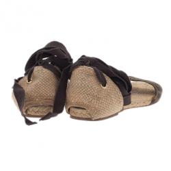 Pre Owned Fendi Tobacco Zucca Tie Detail Flat Espadrilles Size 37