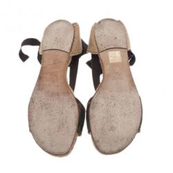 Pre Owned Fendi Tobacco Zucca Tie Detail Flat Espadrilles Size 37