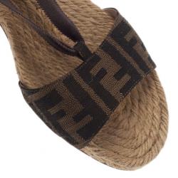 Pre Owned Fendi Tobacco Zucca Tie Detail Flat Espadrilles Size 37