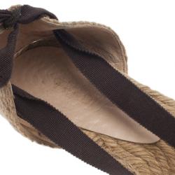 Pre Owned Fendi Tobacco Zucca Tie Detail Flat Espadrilles Size 37