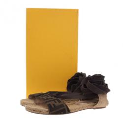 Pre Owned Fendi Tobacco Zucca Tie Detail Flat Espadrilles Size 37
