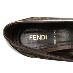 مملوكة مسبقًا Fendi Zucca Canvas Peep Toe Espadrilles Wedges Size 39