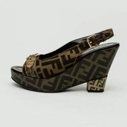 Pre Owned Fendi Zucca Canvas Slingback Sandals Size 38