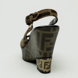 Pre Owned Fendi Zucca Canvas Slingback Sandals Size 38