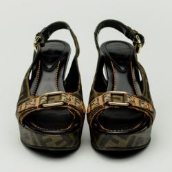 Pre Owned Fendi Zucca Canvas Slingback Sandals Size 38