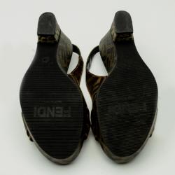 Pre Owned Fendi Zucca Canvas Slingback Sandals Size 38
