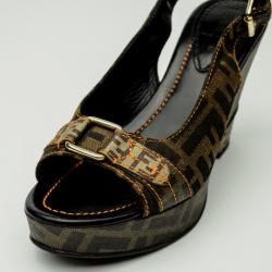Pre Owned Fendi Zucca Canvas Slingback Sandals Size 38
