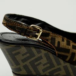 Pre Owned Fendi Zucca Canvas Slingback Sandals Size 38