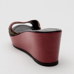 Pre Owned Fendi Zucca Canvas Studded Wedges Slides Size 41