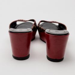Pre Owned Fendi Zucca Canvas Studded Wedges Slides Size 41