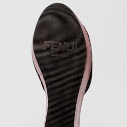 Pre Owned Fendi Zucca Canvas Studded Wedges Slides Size 41