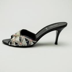Pre Owned Fendi Black Embellished Leather Slides Size 37