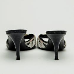 Pre Owned Fendi Black Embellished Leather Slides Size 37