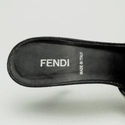 Pre Owned Fendi Black Embellished Leather Slides Size 37