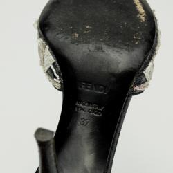 Pre Owned Fendi Black Embellished Leather Slides Size 37