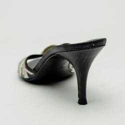 Pre Owned Fendi Black Embellished Leather Slides Size 37