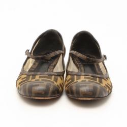 مملوكة مسبقًا Fendi Zucca Monogram Mary Jane Ballerina Flats Size 38