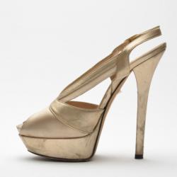 مملوكة مسبقًا Fendi Beige Leather and Satin Sling Back Pumps Size 38